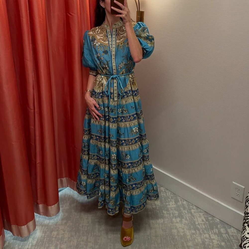 ALEMAIS Cassie puff-sleeve tiered dress